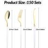 image:imageGoodluck 150 Pcs Pink Gold Plastic Silverware Heavy Duty Disposable Cutlery Set for 30 Guests Includes 50 Forks 50 Knives 50 Spoons Plastic Utensils Perfect for Wedding Birthday Party GraduationWhite