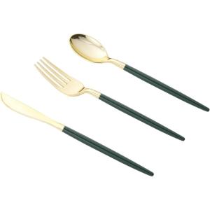 image:imageGoodluck 150 Pcs Pink Gold Plastic Silverware Heavy Duty Disposable Cutlery Set for 30 Guests Includes 50 Forks 50 Knives 50 Spoons Plastic Utensils Perfect for Wedding Birthday Party GraduationGreen
