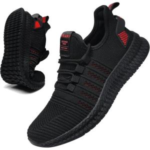 imageMens Slip On Walking Shoes Lightweight Breathable Non Slip Running Comfortable Gym Tennis Athletic Fashion Sneakers MenBlackRed