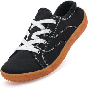 imageWomens Barefoot Shoes Wide Canvas Minimalist Workout Walking ShoesZero Drop Sole Extra Wide Toe NonSlip Breathable SneakerBlackGum38