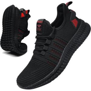 imageMens Slip On Walking Shoes Lightweight Breathable Non Slip Running Comfortable Gym Tennis Athletic Fashion Sneakers Men 12BlackRed