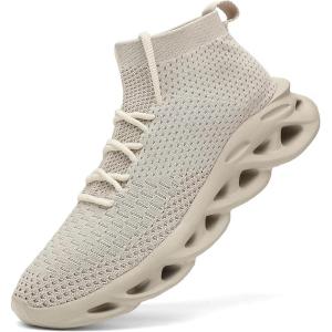 imageMens Fashion Walking Shoes Lightweight Breathable Sneakers  Mesh Knit Sock Sneakers for Gym Casual Running Workout SlipOn Sport ShoesBeige