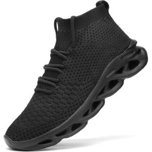 imageMens Fashion Walking Shoes Lightweight Breathable Sneakers  Mesh Knit Sock Sneakers for Gym Casual Running Workout SlipOn Sport ShoesBlack