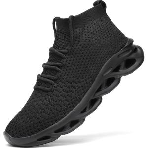 imageMens High Top Socks Walking Shoes  Lightweight Breathable and Comfortable Knit Athletic Running Sneakers Casual Gym Workout Shoes Black10