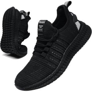 imageMens Slip On Walking Shoes Lightweight Breathable Non Slip Running Comfortable Gym Tennis Athletic Fashion Sneakers MenBlackWhite