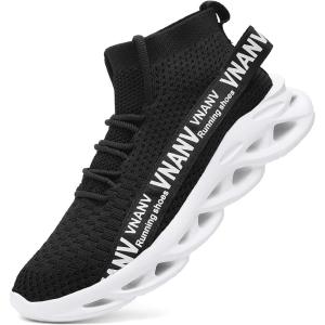 image:imageVNANV Mens Fashion Walking Shoes Lightweight Breathable Sneakers  Mesh Knit Sock Sneakers for Gym Casual Running Workout SlipOn Sport ShoesBlack White