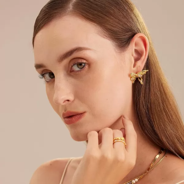 C.Paravano 18K Gold Earrings Studs | Stud Earrings for Women | Hypoallergenic Earring for Women | Flatback Stud Earrings | Stud Earrings Gold