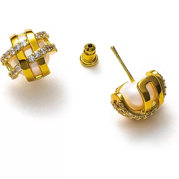 C.Paravano 18K Gold Earrings Studs | Stud Earrings for Women | Hypoallergenic Earring for Women | Flatback Stud Earrings | Stud Earrings Gold