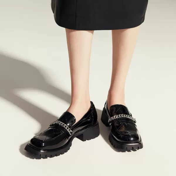 C.Paravano Chunky Loafers for Women Comfort | Womens Loafers Shoes Casual | Platform Loafers for Women | Lug Sole Loafers | Womens Penny Loafers | Lady Loafers Black | Exquisite Print Loafers