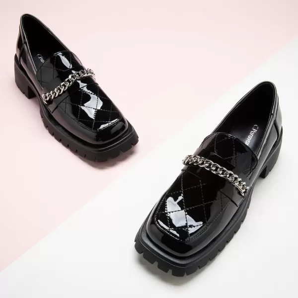 C.Paravano Chunky Loafers for Women Comfort | Womens Loafers Shoes Casual | Platform Loafers for Women | Lug Sole Loafers | Womens Penny Loafers | Lady Loafers Black | Exquisite Print Loafers