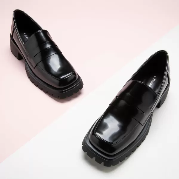 C.Paravano Chunky Loafers for Women Comfort | Womens Loafers Shoes Casual | Platform Loafers for Women | Lug Sole Loafers | Womens Penny Loafers | Lady Loafers Black | Exquisite Print Loafers