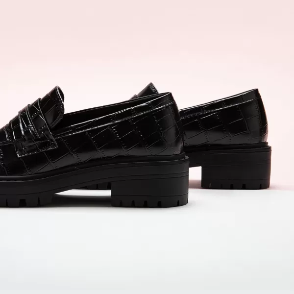C.Paravano Chunky Loafers for Women Comfort | Womens Loafers Shoes Casual | Platform Loafers for Women | Lug Sole Loafers | Womens Penny Loafers | Lady Loafers Black | Exquisite Print Loafers