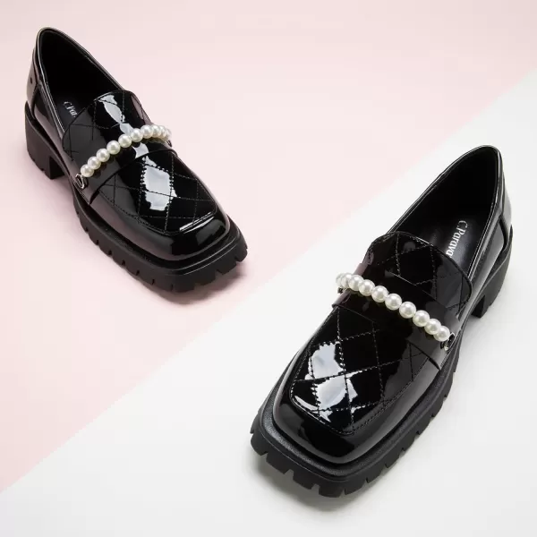 C.Paravano Chunky Loafers for Women Comfort | Womens Loafers Shoes Casual | Platform Loafers for Women | Lug Sole Loafers | Womens Penny Loafers | Lady Loafers Black | Exquisite Print Loafers