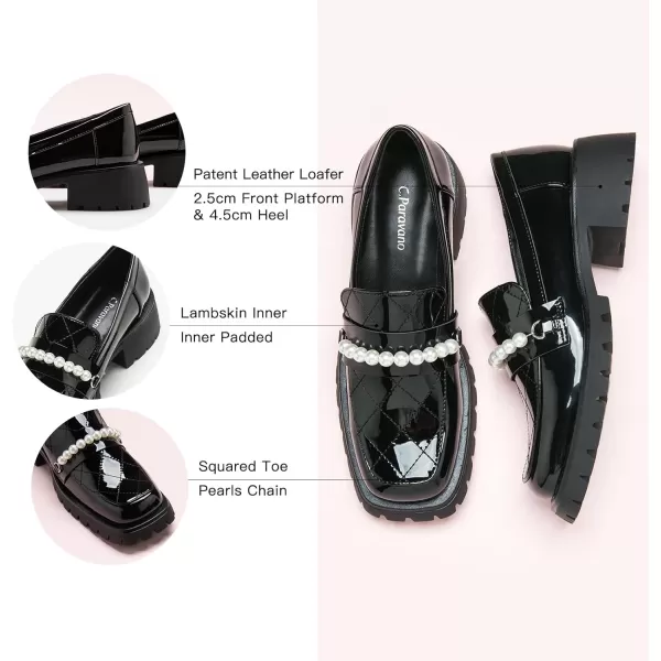 C.Paravano Chunky Loafers for Women Comfort | Womens Loafers Shoes Casual | Platform Loafers for Women | Lug Sole Loafers | Womens Penny Loafers | Lady Loafers Black | Exquisite Print Loafers