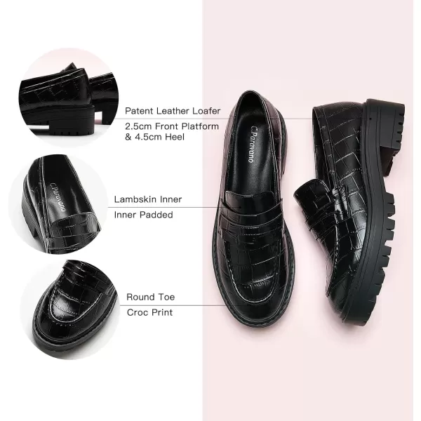 C.Paravano Chunky Loafers for Women Comfort | Womens Loafers Shoes Casual | Platform Loafers for Women | Lug Sole Loafers | Womens Penny Loafers | Lady Loafers Black | Exquisite Print Loafers