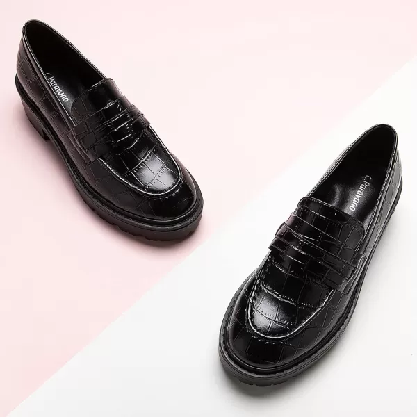 C.Paravano Chunky Loafers for Women Comfort | Womens Loafers Shoes Casual | Platform Loafers for Women | Lug Sole Loafers | Womens Penny Loafers | Lady Loafers Black | Exquisite Print Loafers