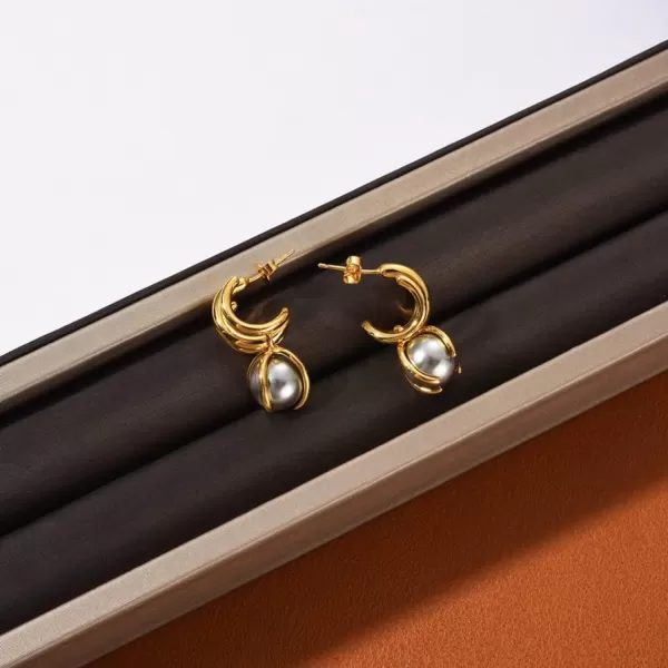 C.Paravano Gold Earrings Dangle | Dangle Earrings Pearl Gold | Wedding Earrings Gold | 18K Gold Plated Earrings for Women | 925 Sterling Silver Earrings for Women