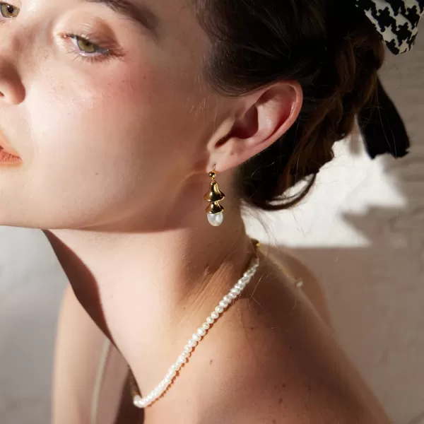 C.Paravano Gold Earrings Dangle | Dangle Earrings Pearl Gold | Wedding Earrings Gold | 18K Gold Plated Earrings for Women | 925 Sterling Silver Earrings for Women