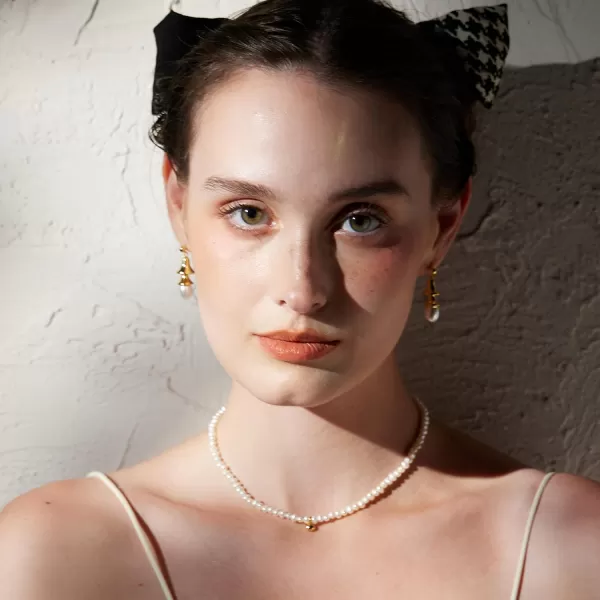 C.Paravano Gold Earrings Dangle | Dangle Earrings Pearl Gold | Wedding Earrings Gold | 18K Gold Plated Earrings for Women | 925 Sterling Silver Earrings for Women