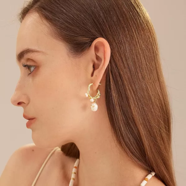C.Paravano Gold Earrings Dangle | Dangle Earrings Pearl Gold | Wedding Earrings Gold | 18K Gold Plated Earrings for Women | 925 Sterling Silver Earrings for Women