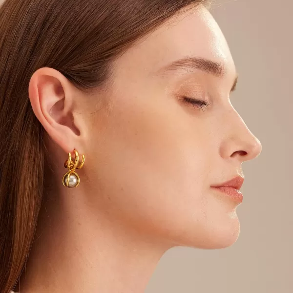 C.Paravano Gold Earrings Dangle | Dangle Earrings Pearl Gold | Wedding Earrings Gold | 18K Gold Plated Earrings for Women | 925 Sterling Silver Earrings for Women
