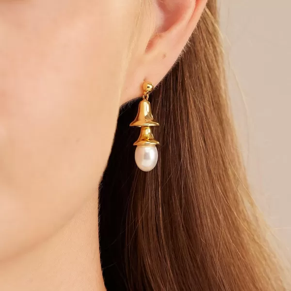 C.Paravano Gold Earrings Dangle | Dangle Earrings Pearl Gold | Wedding Earrings Gold | 18K Gold Plated Earrings for Women | 925 Sterling Silver Earrings for Women