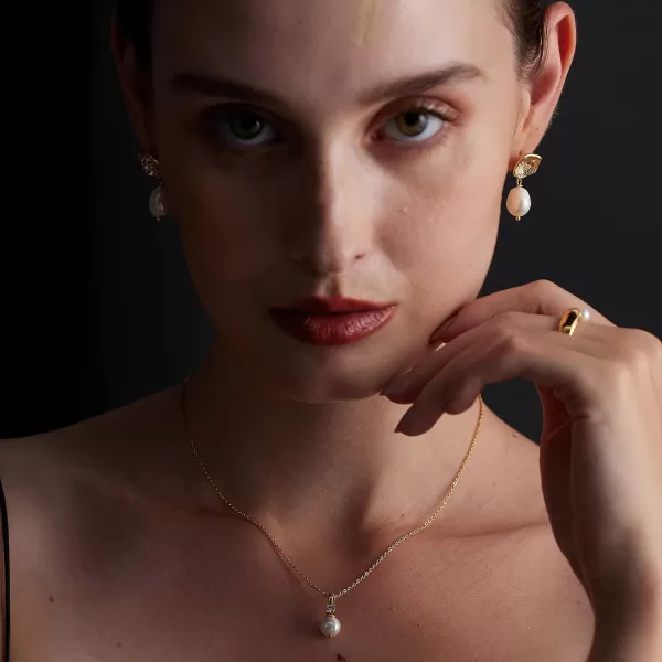 C.Paravano Gold Earrings Dangle | Dangle Earrings Pearl Gold | Wedding Earrings Gold | 18K Gold Plated Earrings for Women | 925 Sterling Silver Earrings for Women