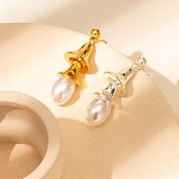 C.Paravano Gold Earrings Dangle | Dangle Earrings Pearl Gold | Wedding Earrings Gold | 18K Gold Plated Earrings for Women | 925 Sterling Silver Earrings for Women