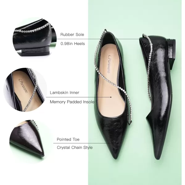 C.Paravano Women's Flats | Flats for Women | Ballet Flats | Crystal Chain Flat Shoes | Pointed Toe Flats | Wedding Flats | Slip on Flats Shoes