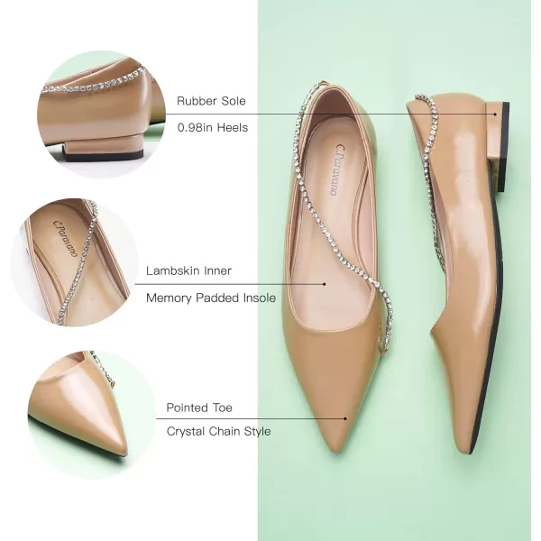 C.Paravano Women's Flats | Flats for Women | Ballet Flats | Crystal Chain Flat Shoes | Pointed Toe Flats | Wedding Flats | Slip on Flats Shoes