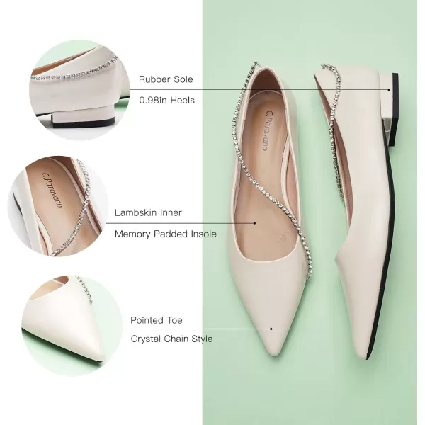 C.Paravano Women's Flats | Flats for Women | Ballet Flats | Crystal Chain Flat Shoes | Pointed Toe Flats | Wedding Flats | Slip on Flats Shoes