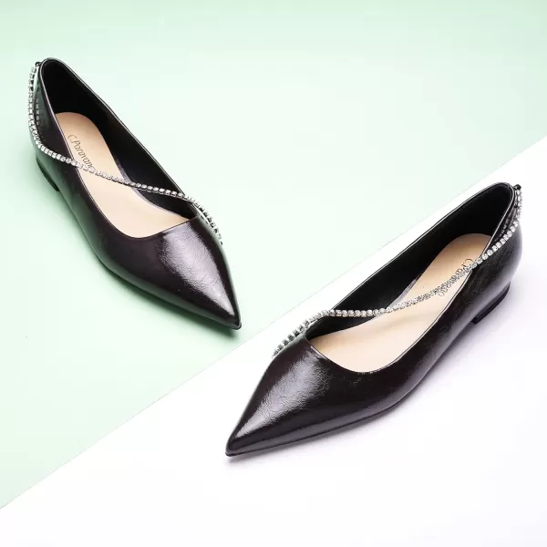 C.Paravano Women's Flats | Flats for Women | Ballet Flats | Crystal Chain Flat Shoes | Pointed Toe Flats | Wedding Flats | Slip on Flats Shoes