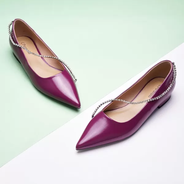 C.Paravano Women's Flats | Flats for Women | Ballet Flats | Crystal Chain Flat Shoes | Pointed Toe Flats | Wedding Flats | Slip on Flats Shoes
