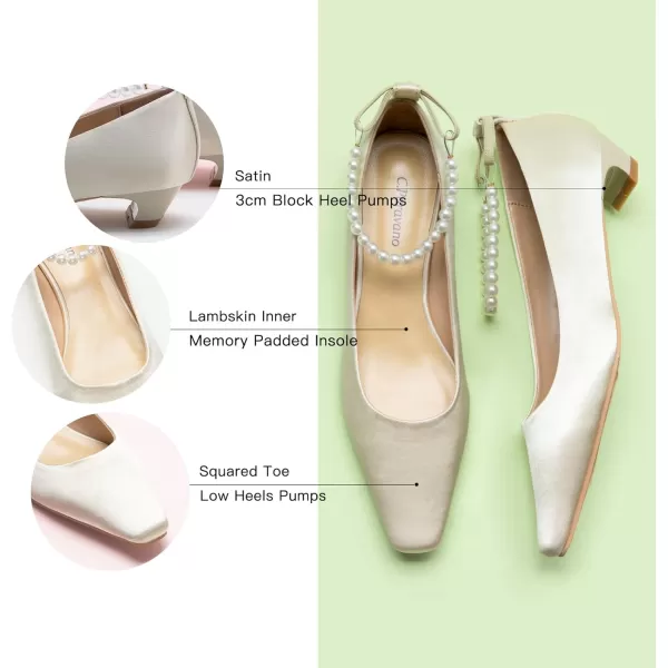 C.Paravano Women's Low Chunky Heels | Womens Pump | Square Toe Leather Block Heels | Closed Toe Low Heel | Pearl Ankle Strap Pumps Shoes | Dress Wedding Shoes