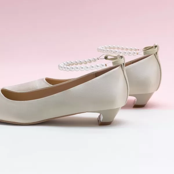 C.Paravano Women's Low Chunky Heels | Womens Pump | Square Toe Leather Block Heels | Closed Toe Low Heel | Pearl Ankle Strap Pumps Shoes | Dress Wedding Shoes