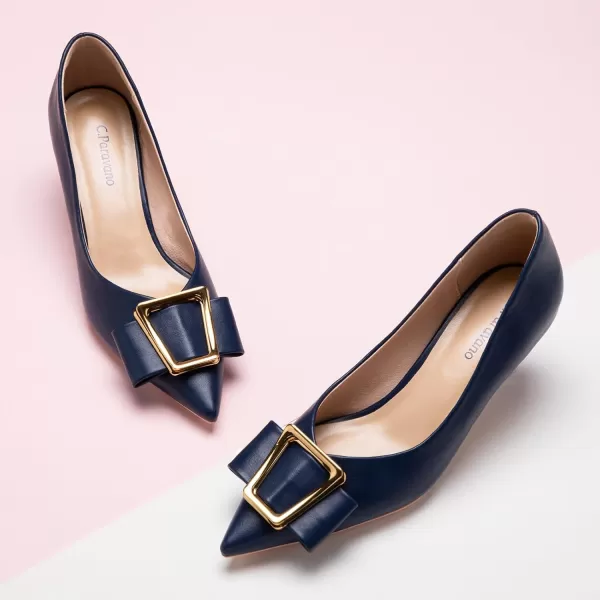 C.Paravano Women's Pump I Pointed Toe Kitten Heel I Closed Toe Low Heel I Comfortable Dress Pump I Leather Wedding Shoes