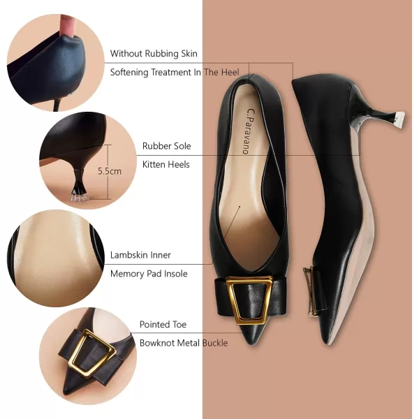 C.Paravano Women's Pump I Pointed Toe Kitten Heel I Closed Toe Low Heel I Comfortable Dress Pump I Leather Wedding Shoes