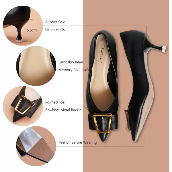 C.Paravano Women's Pump I Pointed Toe Kitten Heel I Closed Toe Low Heel I Comfortable Dress Pump I Leather Wedding Shoes