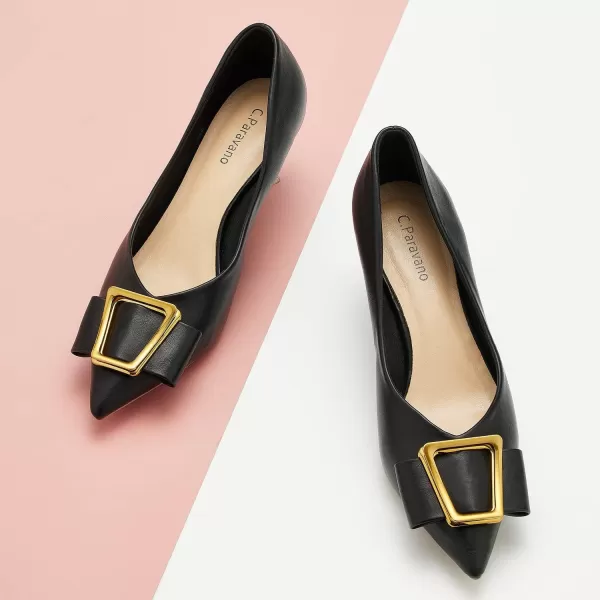 C.Paravano Women's Pump I Pointed Toe Kitten Heel I Closed Toe Low Heel I Comfortable Dress Pump I Leather Wedding Shoes