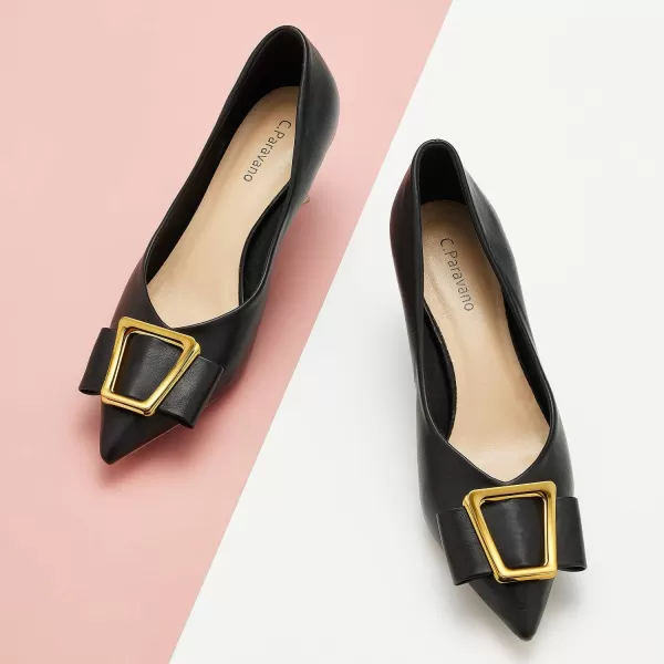 C.Paravano Women's Pump I Pointed Toe Kitten Heel I Closed Toe Low Heel I Comfortable Dress Pump I Leather Wedding Shoes