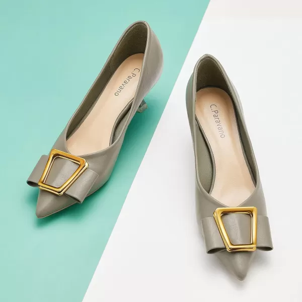 C.Paravano Women's Pump I Pointed Toe Kitten Heel I Closed Toe Low Heel I Comfortable Dress Pump I Leather Wedding Shoes