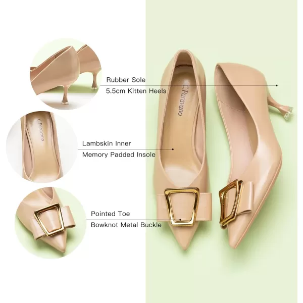 C.Paravano Women's Pump I Pointed Toe Kitten Heel I Closed Toe Low Heel I Comfortable Dress Pump I Leather Wedding Shoes