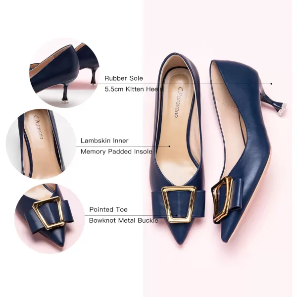 C.Paravano Women's Pump I Pointed Toe Kitten Heel I Closed Toe Low Heel I Comfortable Dress Pump I Leather Wedding Shoes