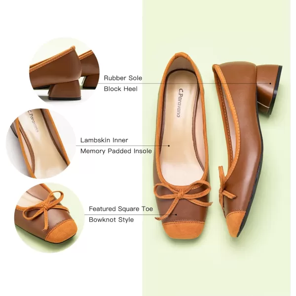 C.Paravano Women's Pump | Square Toe Low Block Heels | Closed Toe Chunky Heels | Leather Low Heel Pumps | Dress Wedding Shoes