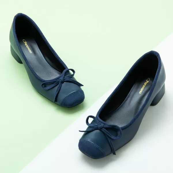 C.Paravano Women's Pump | Square Toe Low Block Heels | Closed Toe Chunky Heels | Leather Low Heel Pumps | Dress Wedding Shoes
