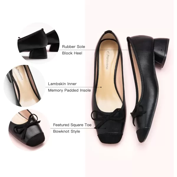 C.Paravano Women's Pump | Square Toe Low Block Heels | Closed Toe Chunky Heels | Leather Low Heel Pumps | Dress Wedding Shoes