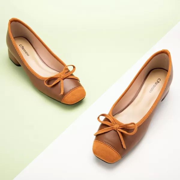 C.Paravano Women's Pump | Square Toe Low Block Heels | Closed Toe Chunky Heels | Leather Low Heel Pumps | Dress Wedding Shoes