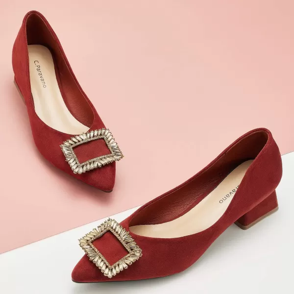 C.Paravano Women's Pump | Square Toe Low Block Heels | Closed Toe Chunky Heels | Leather Low Heel Pumps | Dress Wedding Shoes