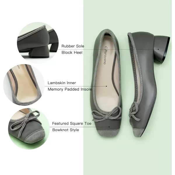 C.Paravano Women's Pump | Square Toe Low Block Heels | Closed Toe Chunky Heels | Leather Low Heel Pumps | Dress Wedding Shoes