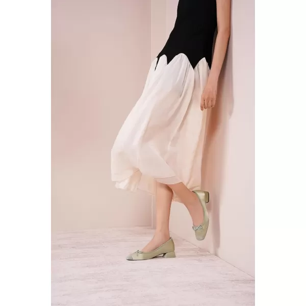 C.Paravano Women's Pump | Square Toe Low Block Heels | Closed Toe Chunky Heels | Leather Low Heel Pumps | Dress Wedding Shoes